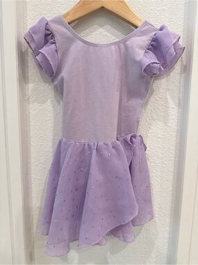 Girls Lavender Ballet Dress Sparkle Tutu Leotard Flutter Sleeve Dancewear Small